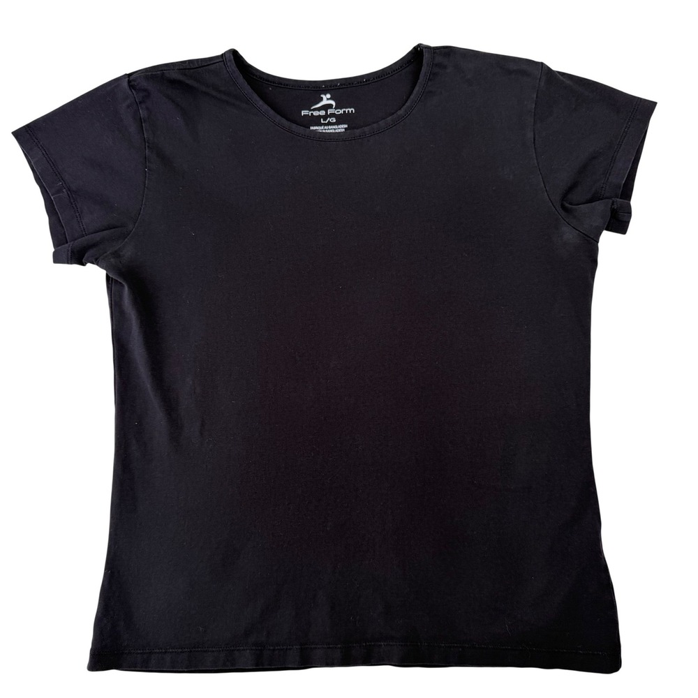 Free Form‎ Black Short Sleeve Crew Neck Cotton Stretch T-Shirt Basic Tee Large